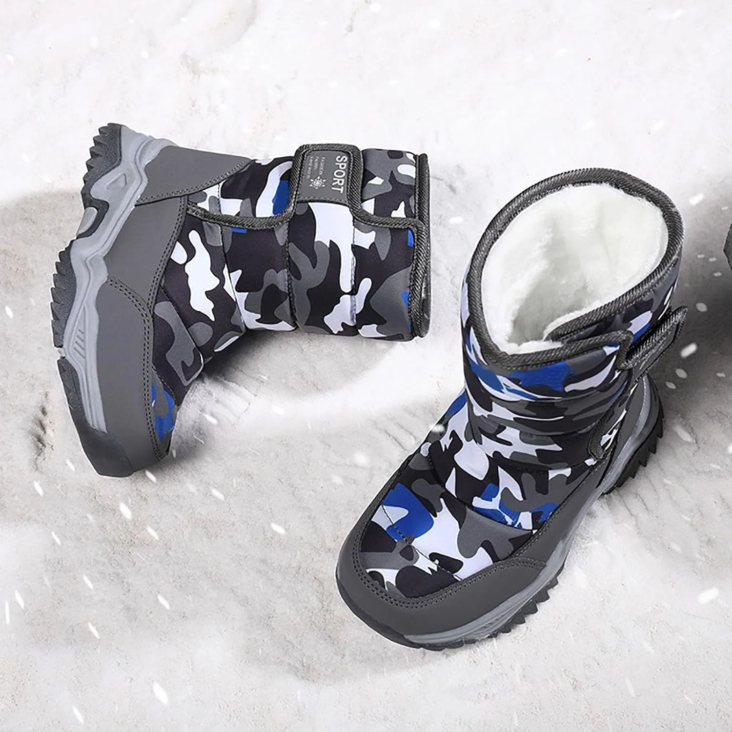 Детские зимние ботинки для мальчиков и девочек с принтом, Snow Boots, Grey — фото 4
