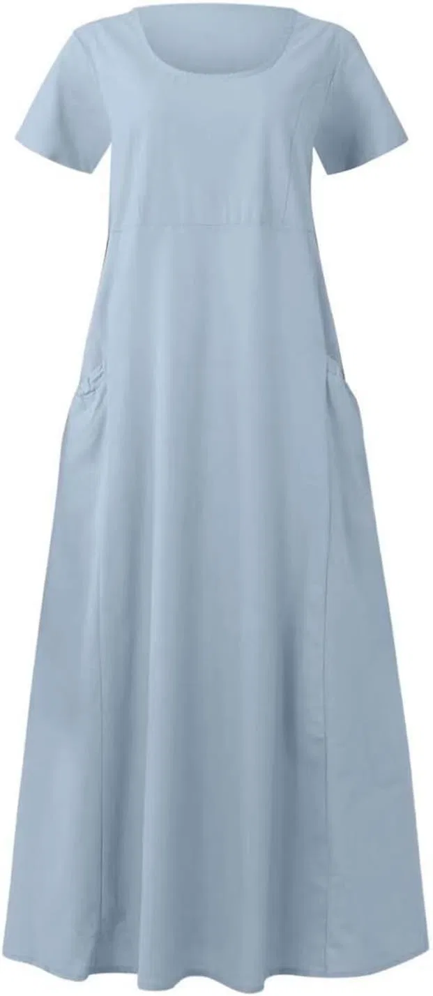 Женское летнее платье из льна и хлопка с карманами, Sky Blue