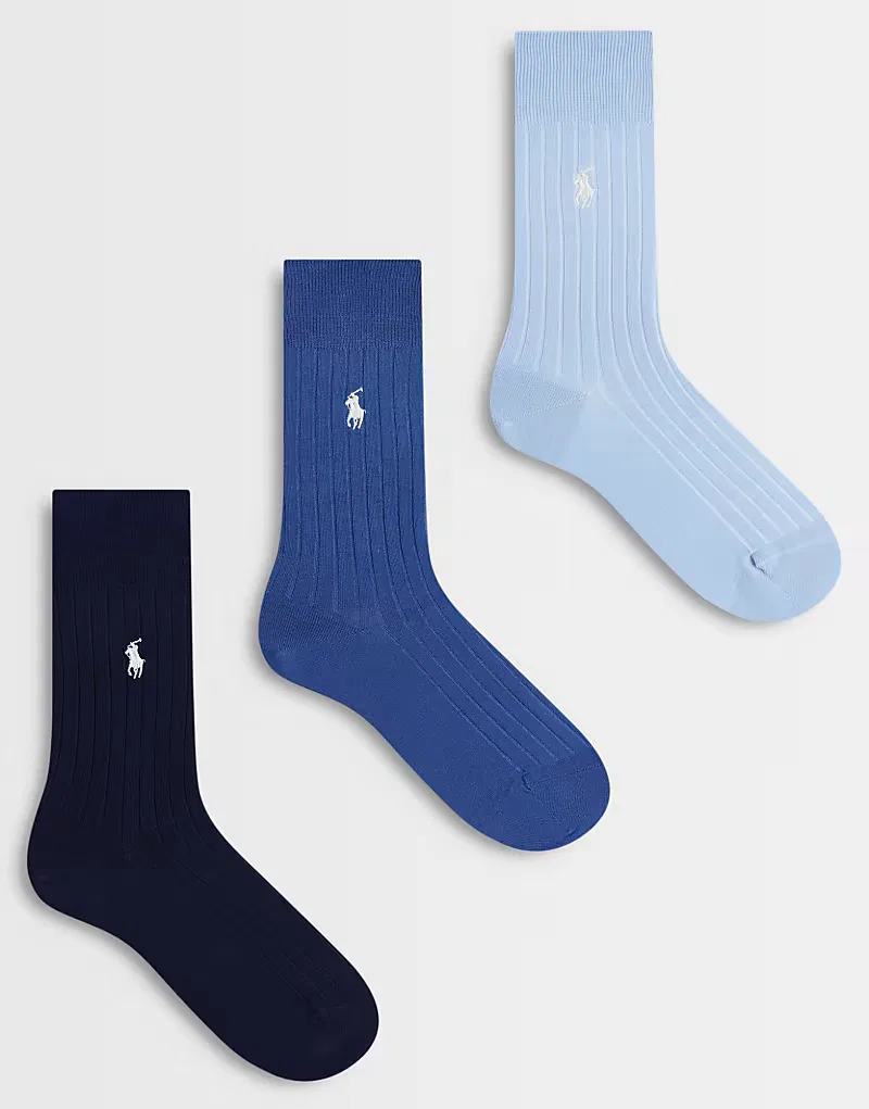 Носки высокие в рубчик с логотипом Icon 3 шт Polo Ralph Lauren, синий