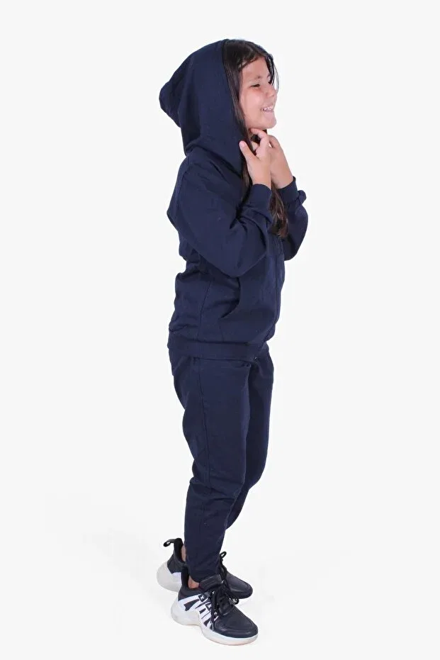 Детский спортивный костюм для девочек с принтом Plain Zipper Girl Tracksuit Panio Kids, Navy Blue — фото 4