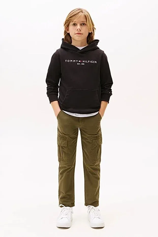 Детское худи для девочек с принтом Essential Hoodie Tommy Hilfiger, Black