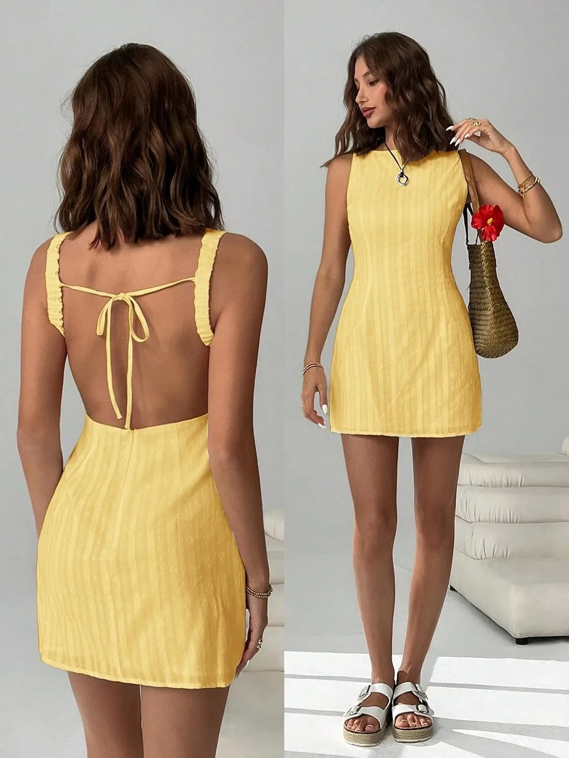 Женское повседневное платье-майка без рукавов CIVOUX, Yellow — фото 3