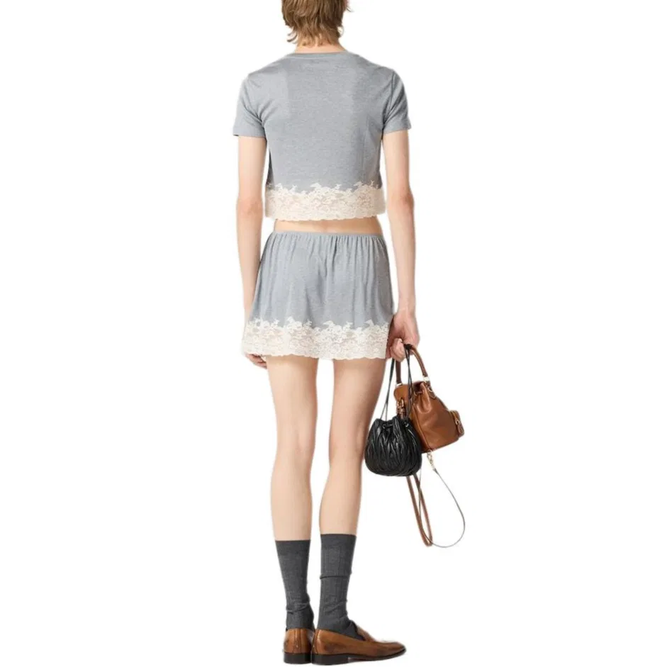 Женский топ-кроп с круглым вырезом MIU MIU, Gray White — фото 4