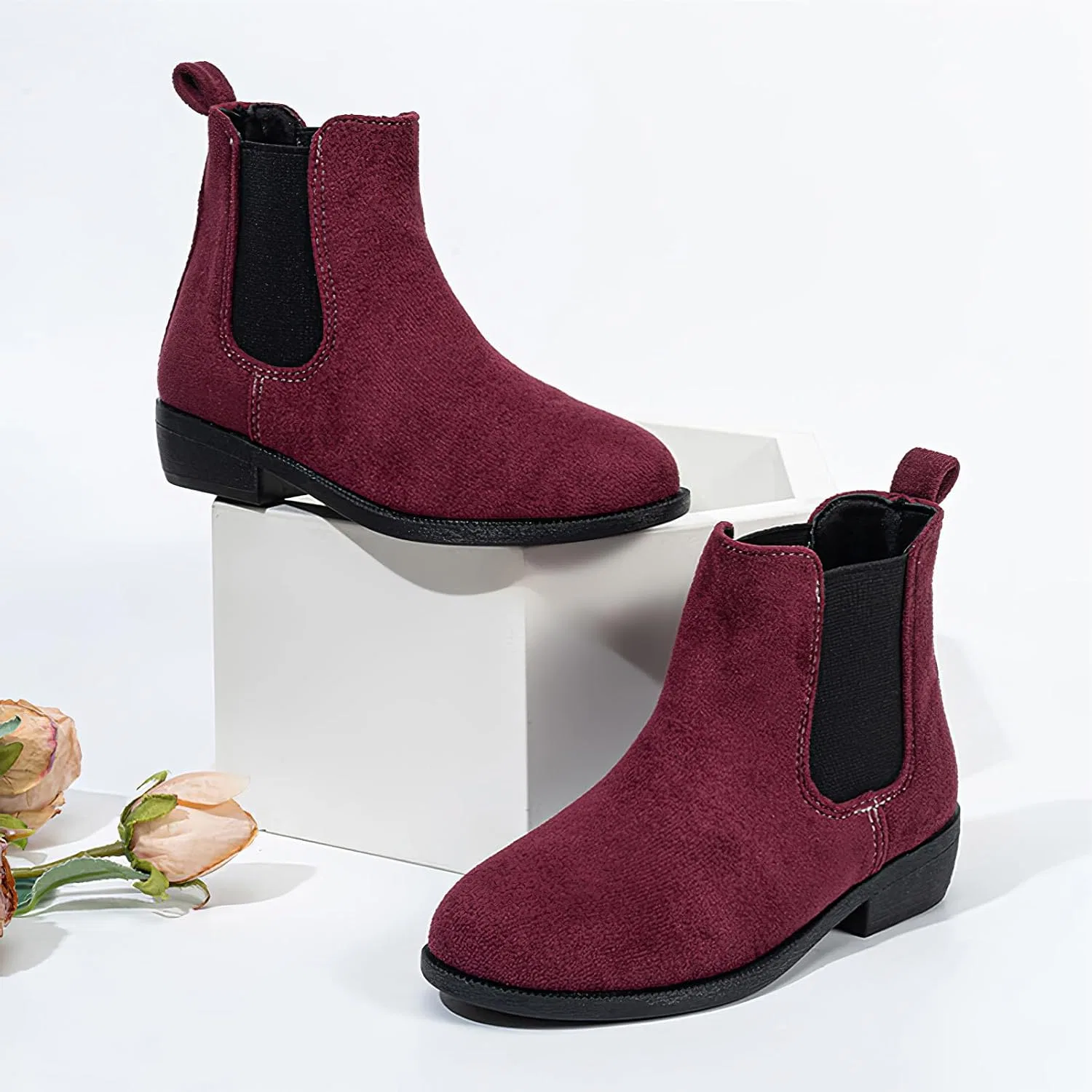 Детские зимние ботинки из искусственной замши на щиколотке rismart, Wine Red — фото 2