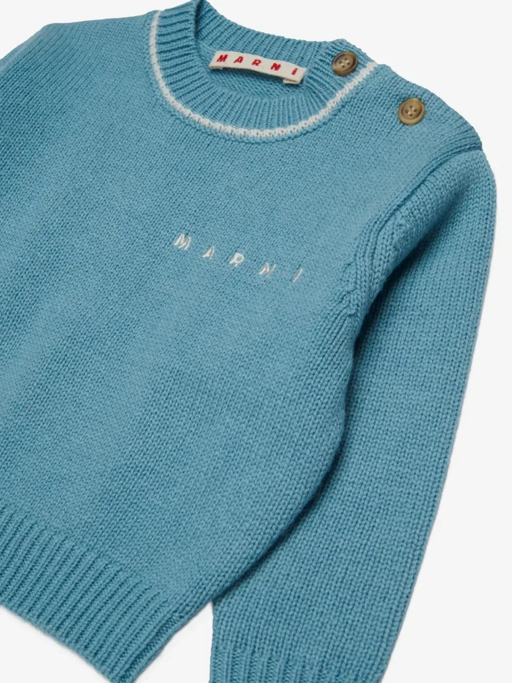Свитер с вышитым логотипом и пуговицами Marni Kids, синий — фото 3