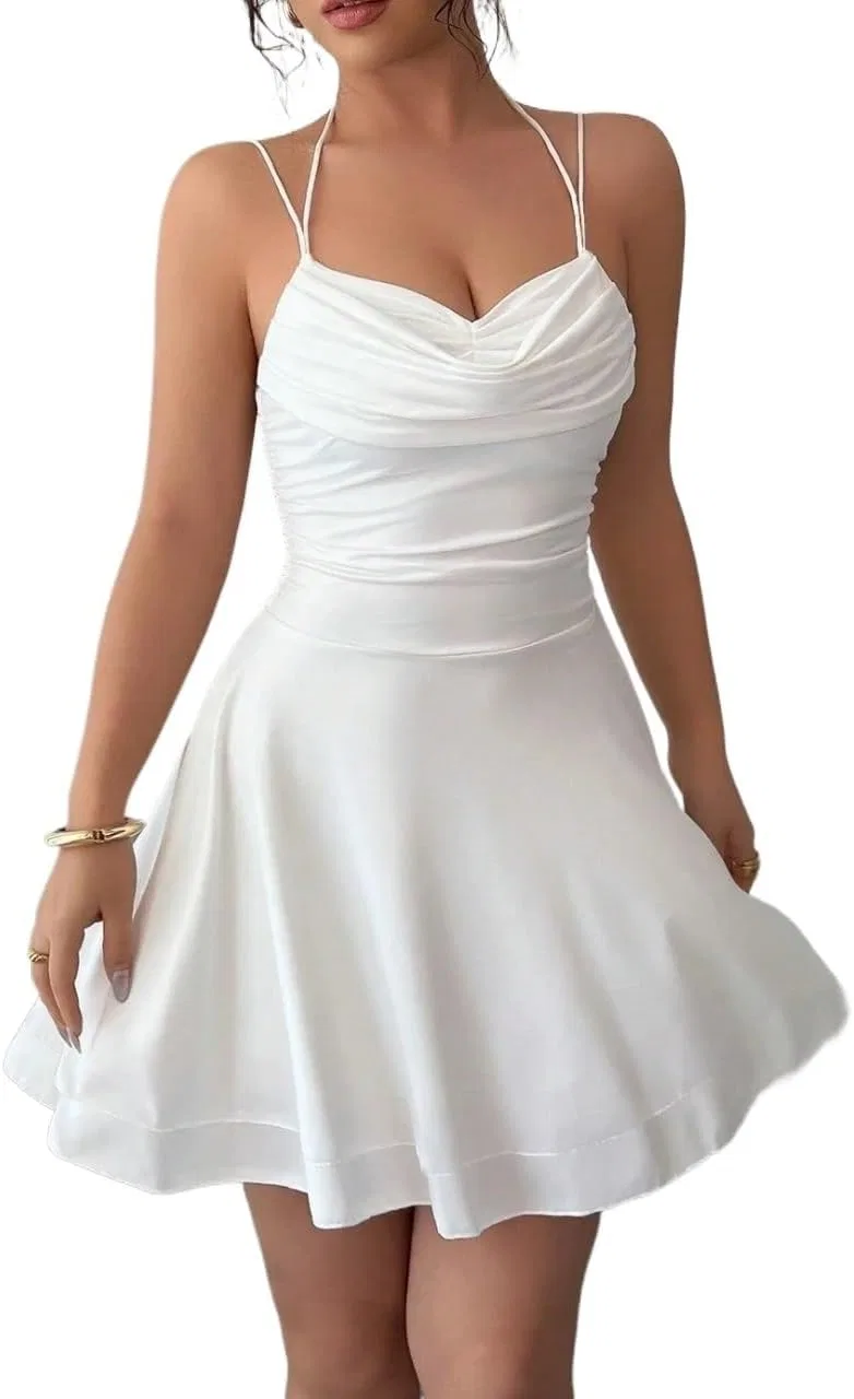 Женское коктейльное платье на бретельках Backless, White