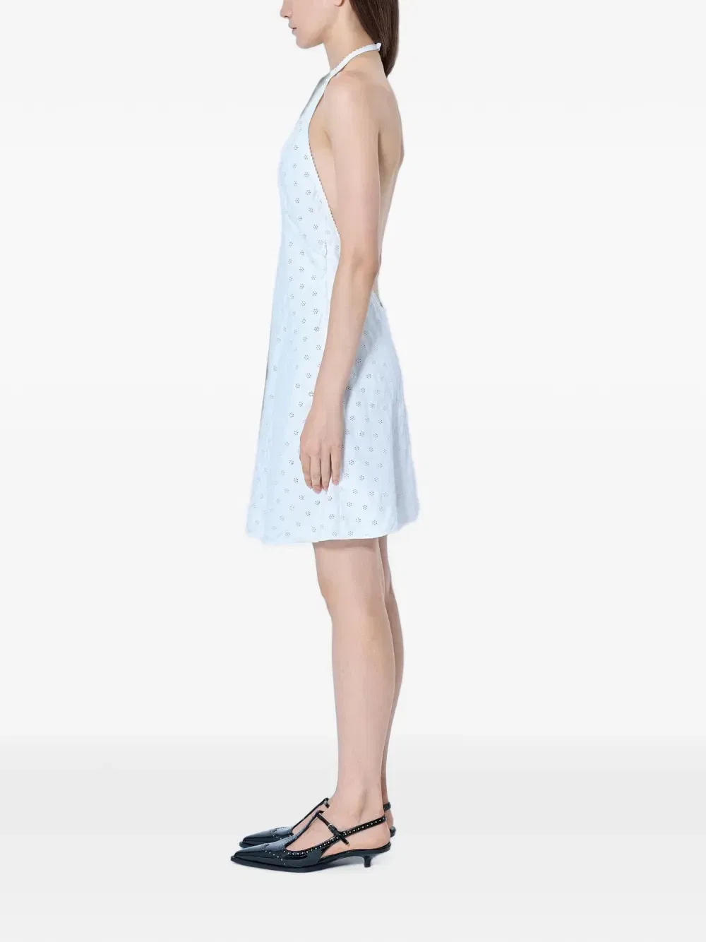 Мини-платье из крепдешина с кружевными вставками MIU MIU, белый — фото 2