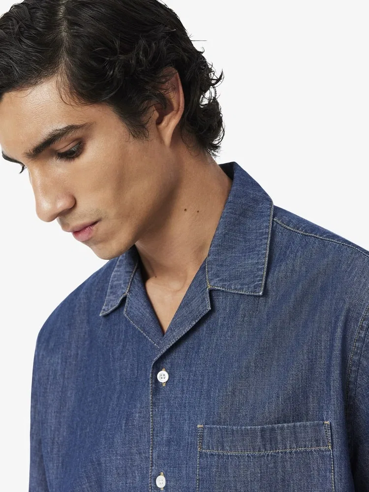 Мужская рубашка-оверсайз с белой строчкой LACOSTE, Navy — фото 2