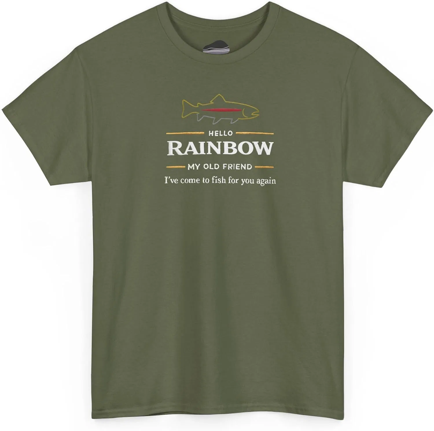 Женская футболка с принтом Hello Rainbow My Old Friend, хаки — фото 4