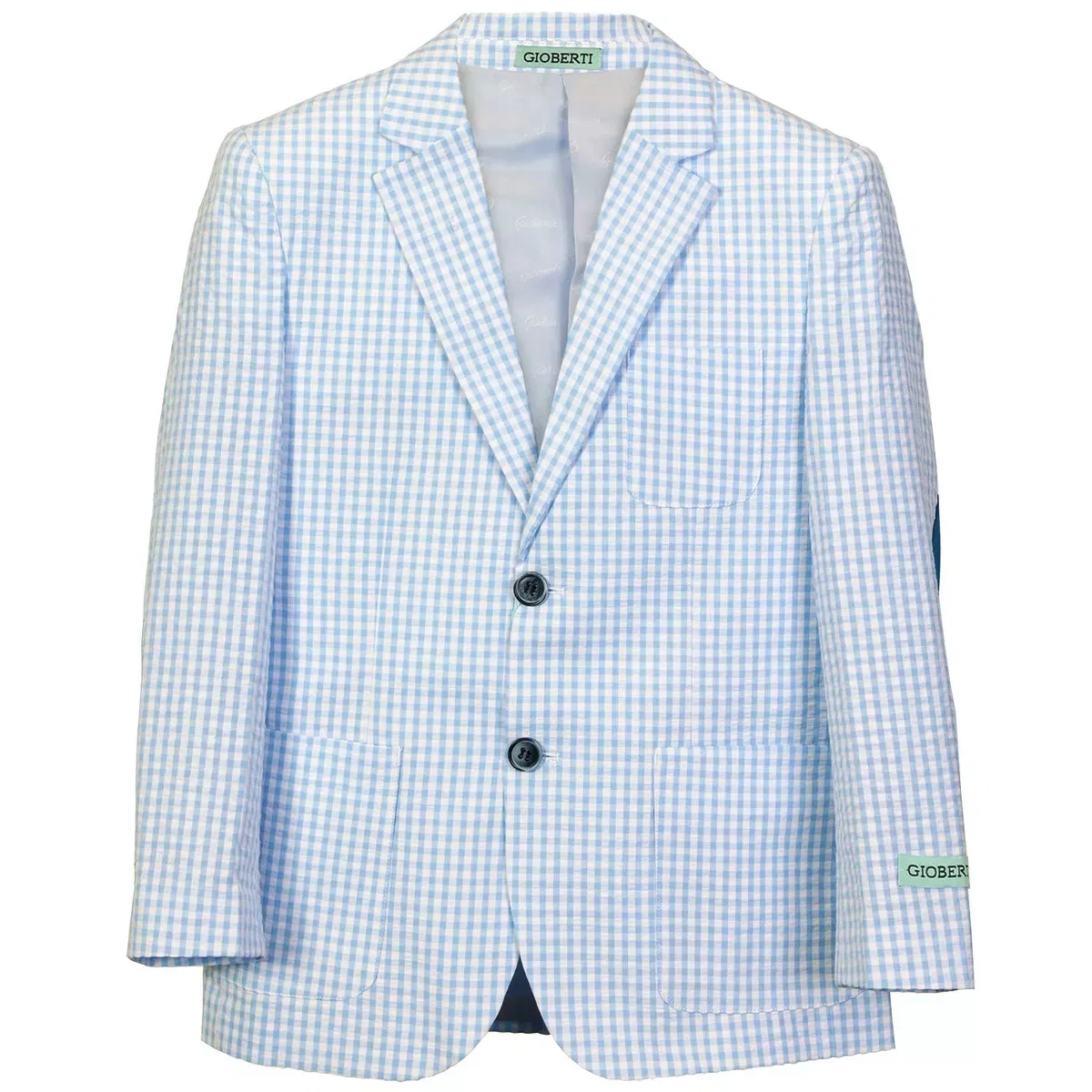 Детский пиджак в клетку с контрастными налокотниками GIOBERTI, Blue Checkered