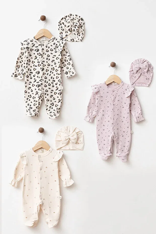 Детский комплект боди-комбинезонов с капюшоном и оборками Yukobaby Bebeğiniz Için En Doğalı, Multicolor