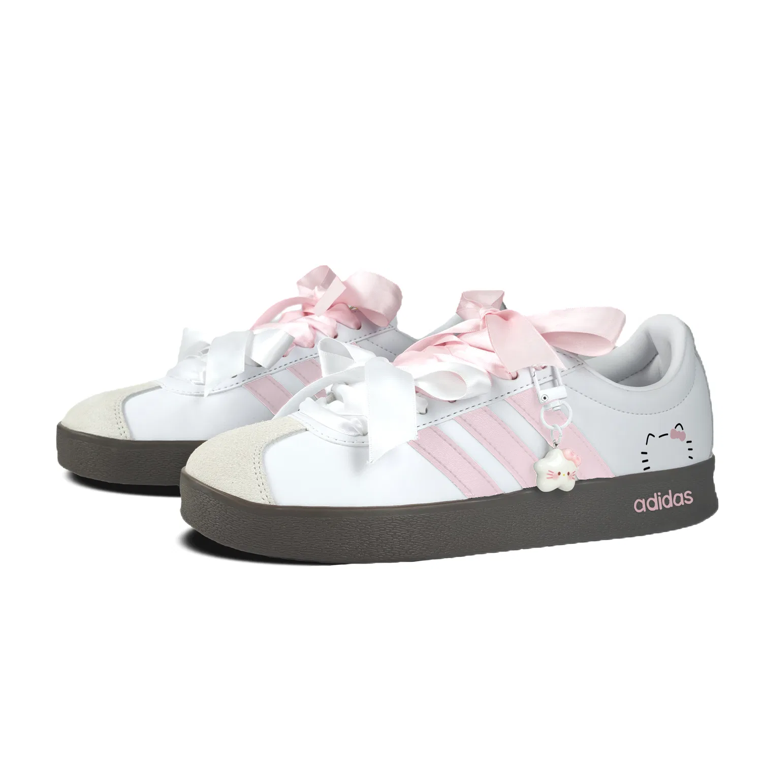 Кроссовки для девочек с принтом Adidas Vl Court Classic Facepalm Style, Белый — фото 4