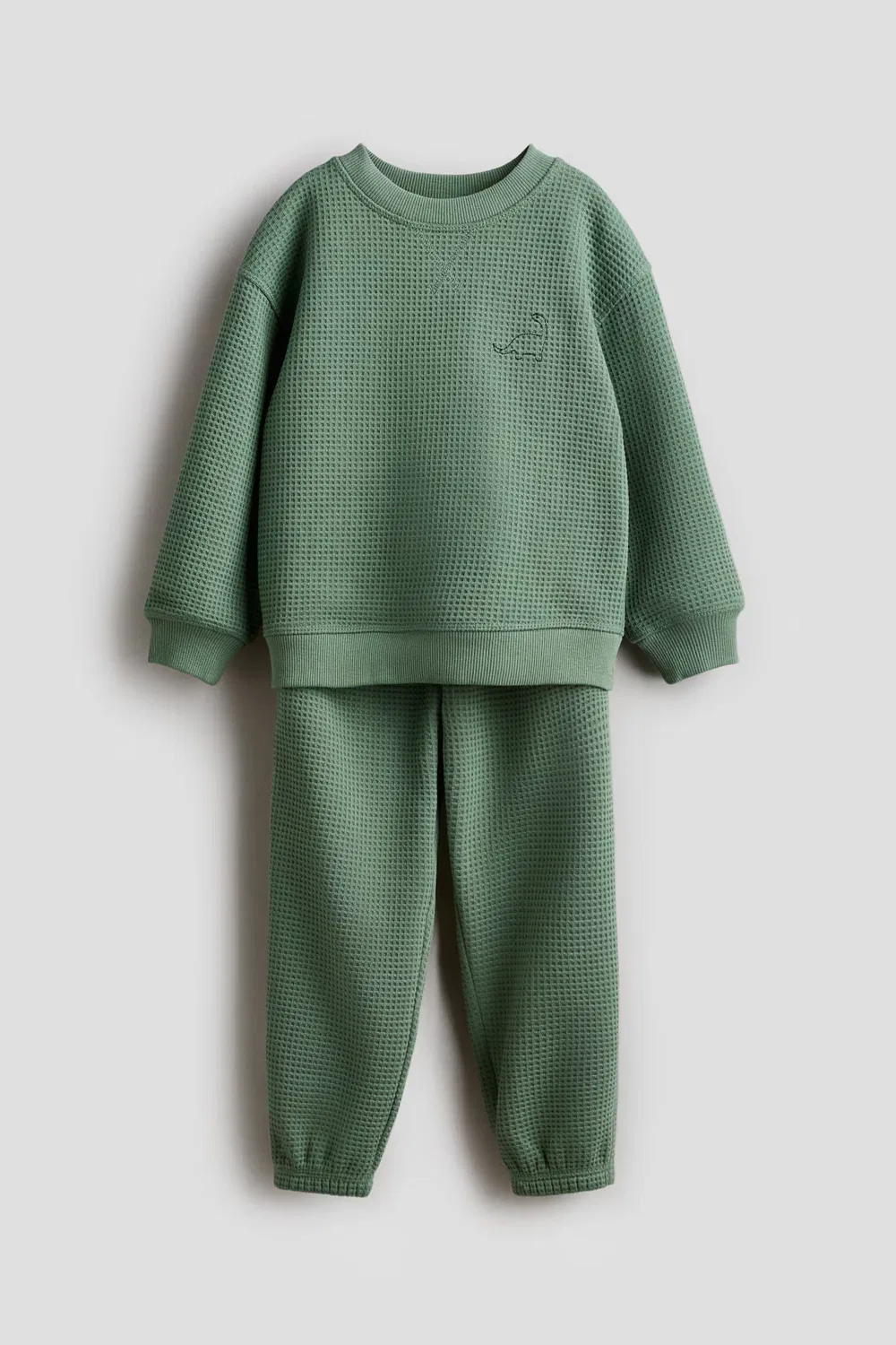 Комплект из двух вышитых предметов с вафельной текстурой H&M, Grün/Dinosaurier