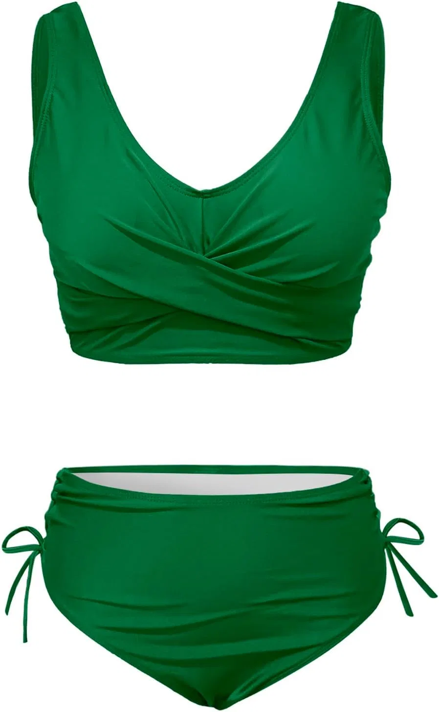 Женский бикини-сет с высокой талией, twist front, Self Tie, Green — фото 4