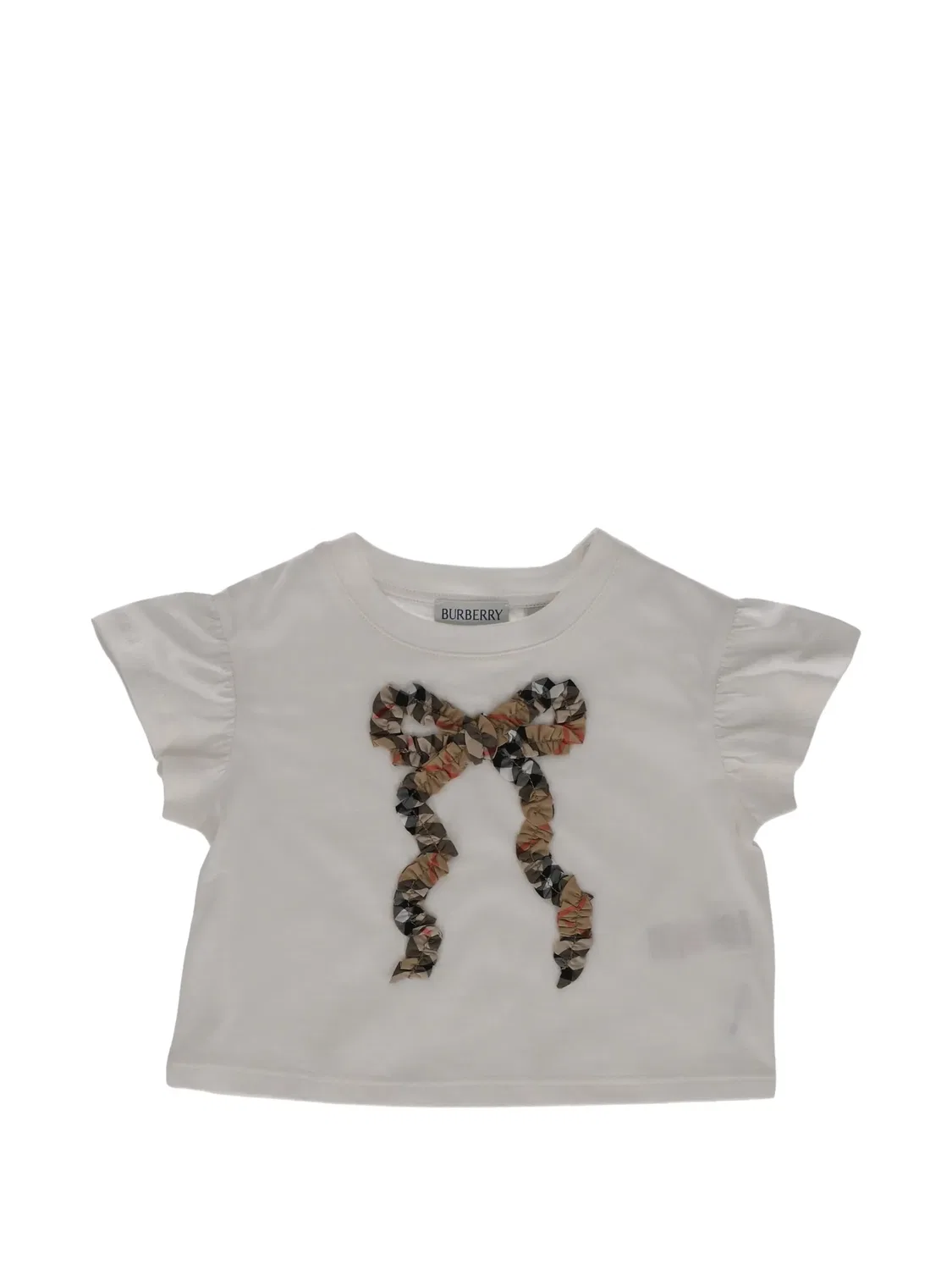 Футболка с оборками и бантом Burberry Kids, нейтральные цвета