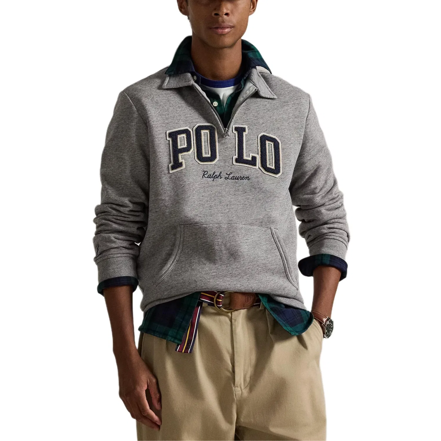 Мужской свитшот с воротником-поло и карманом-кенгуру Polo Ralph Lauren, Dark Vintage Stone Cypress Gray — фото 3