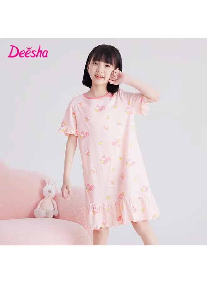 Ночная сорочка с кружевной отделкой из хлопковой сетки Deesha, бежевый — фото 2
