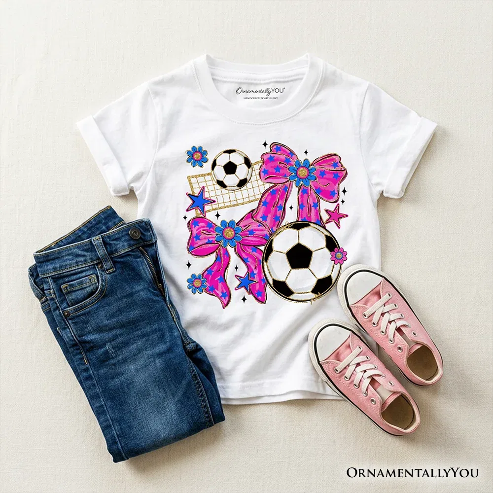 Детская футболка для девочек с принтом футбольного банта Girls Soccer Bow Youth T-Shirt OrnamentallyYou, White