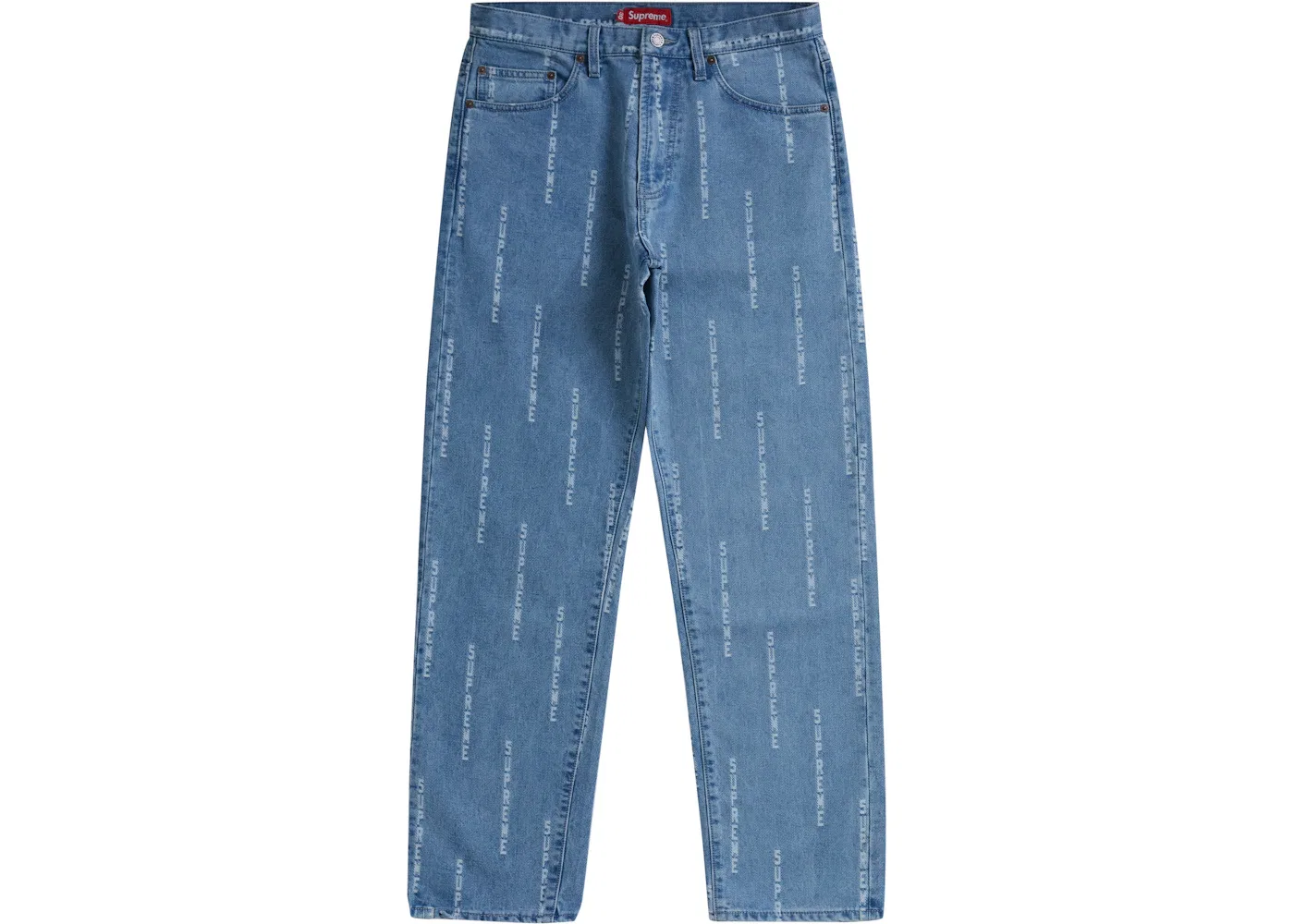 Мужские джинсы с принтом Supreme Logo Stripe Jacquard Regular Jean, Blue