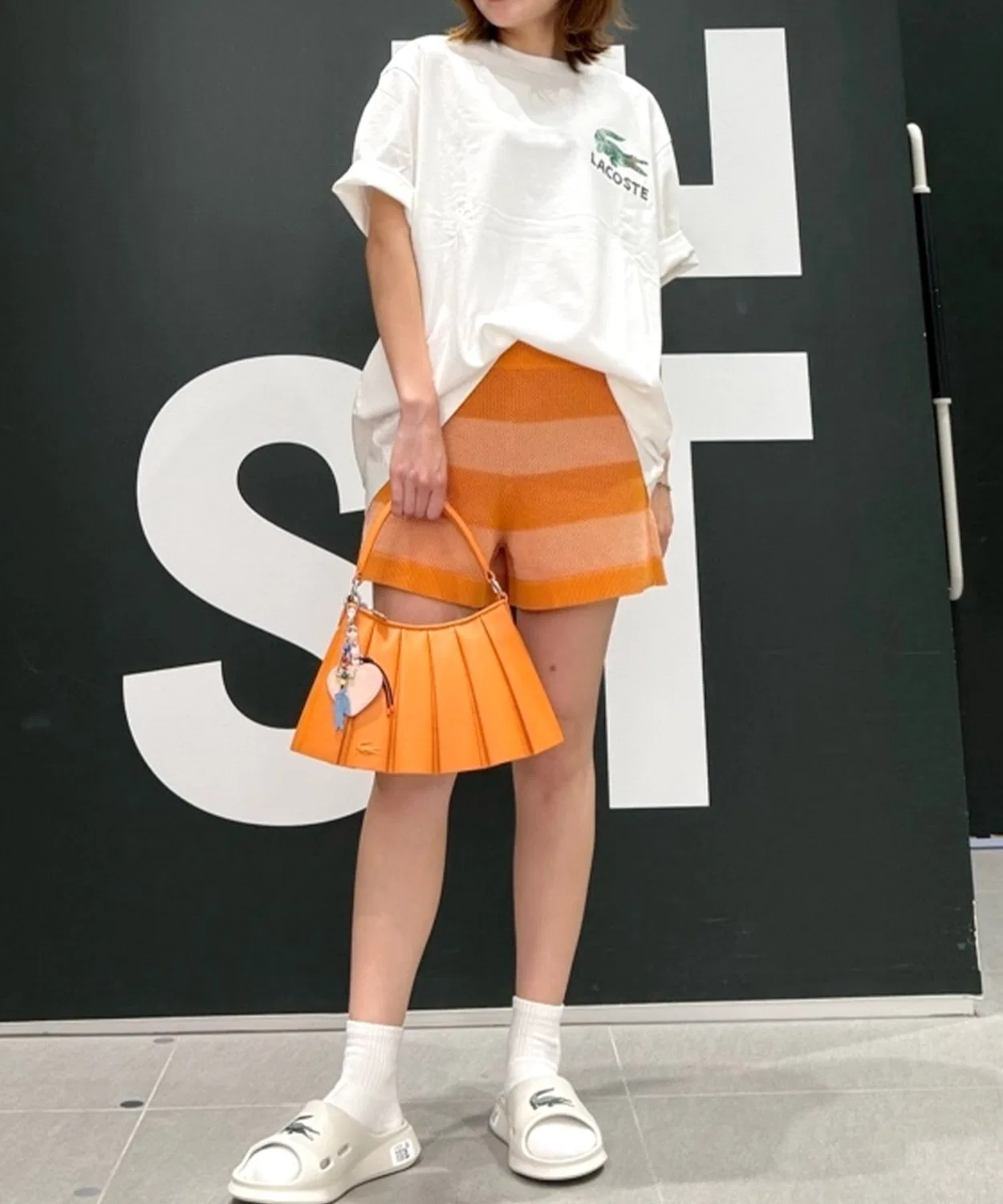 Женские шорты из меш-трикотажа с принтом LACOSTE, Orange — фото 3