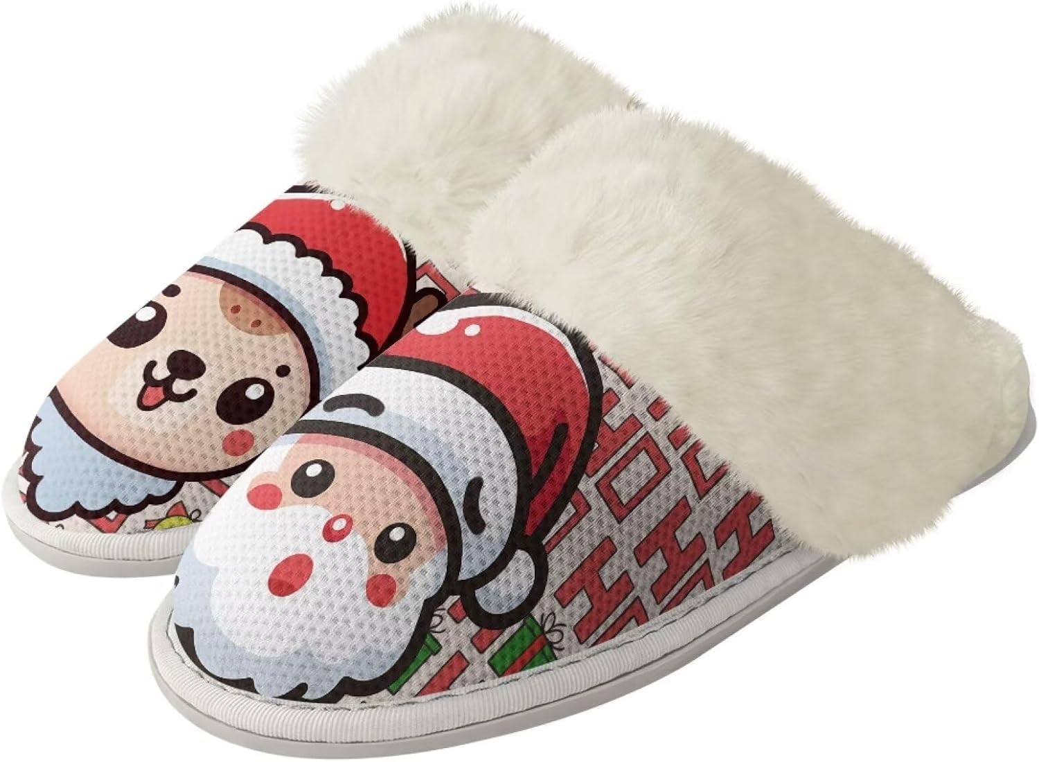 

Рождественские хлопковые тапочки с принтом для женщин и мужчин, повседневные, с нескользящей подошвой, мягкие плюшевые домашние тапочки для улицы и дома Zhangruoheng, Santa Reindeer Print