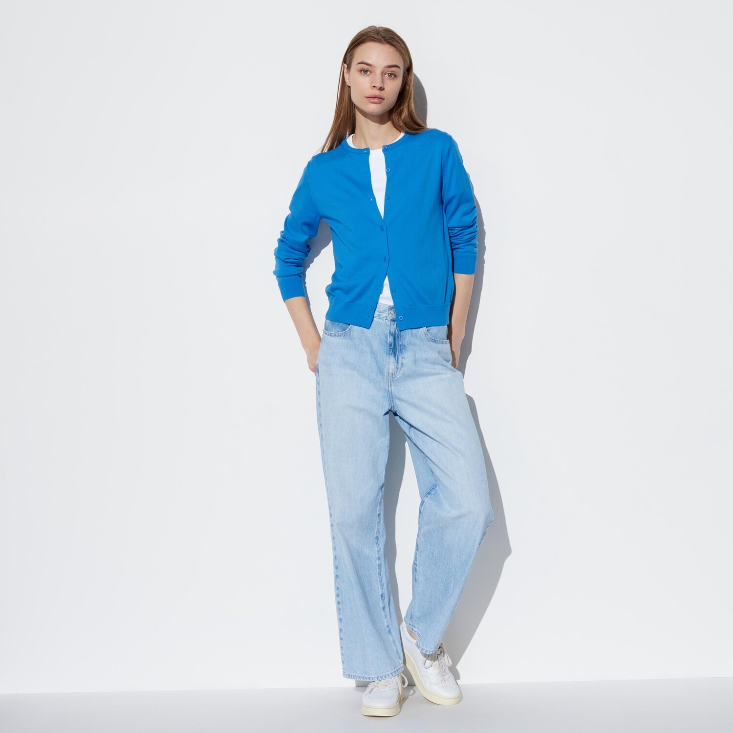 Кардиган Uniqlo женский с круглым вырезом и длинными рукавами, зеленый — фото 2