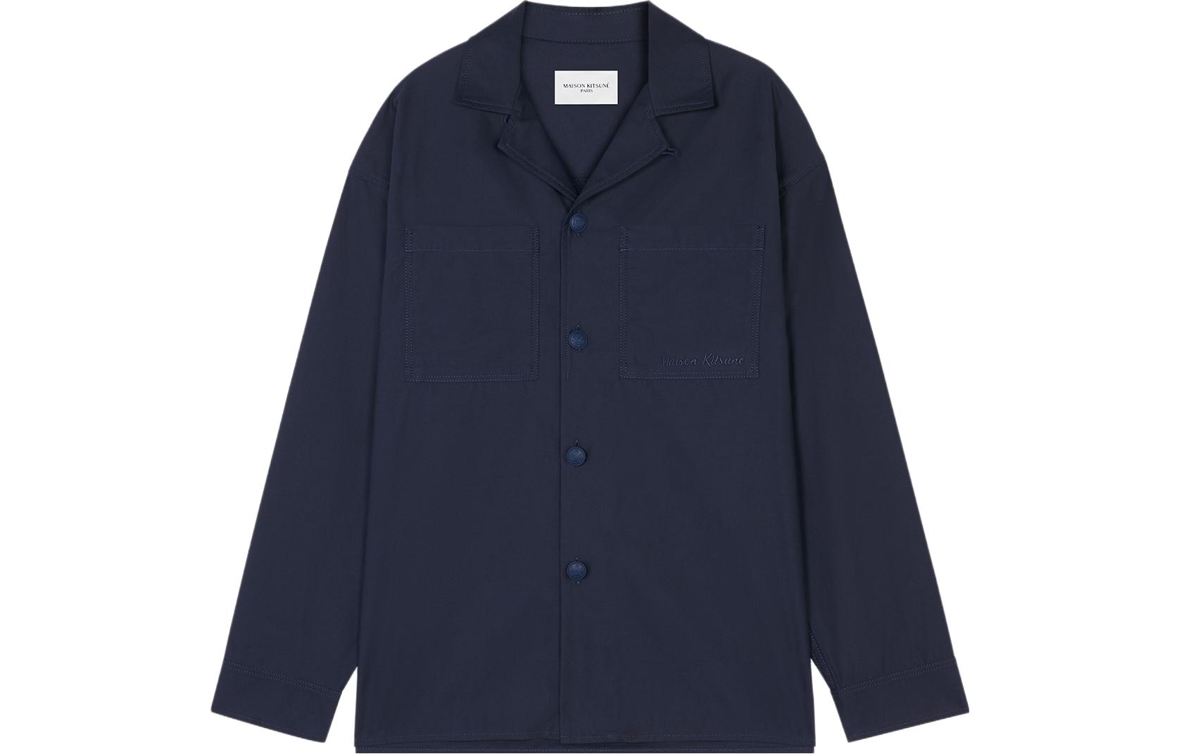 

Maison Kitsune Хлопковая рубашка с вышитым логотипом, Marine Blue