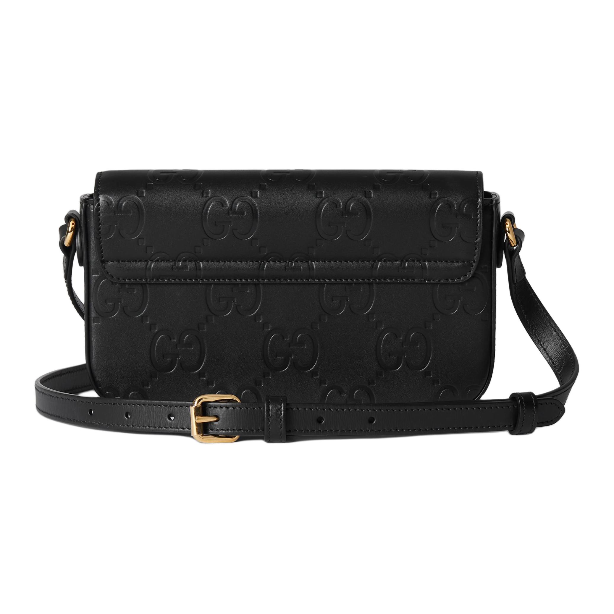 Gucci Кожаная сумка через плечо, мини-сумка-кроссбоди, унисекс, черная — фото 4