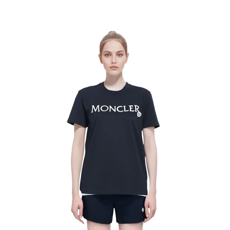 Футболка из хлопка с вышитым логотипом Moncler, черная — фото 3