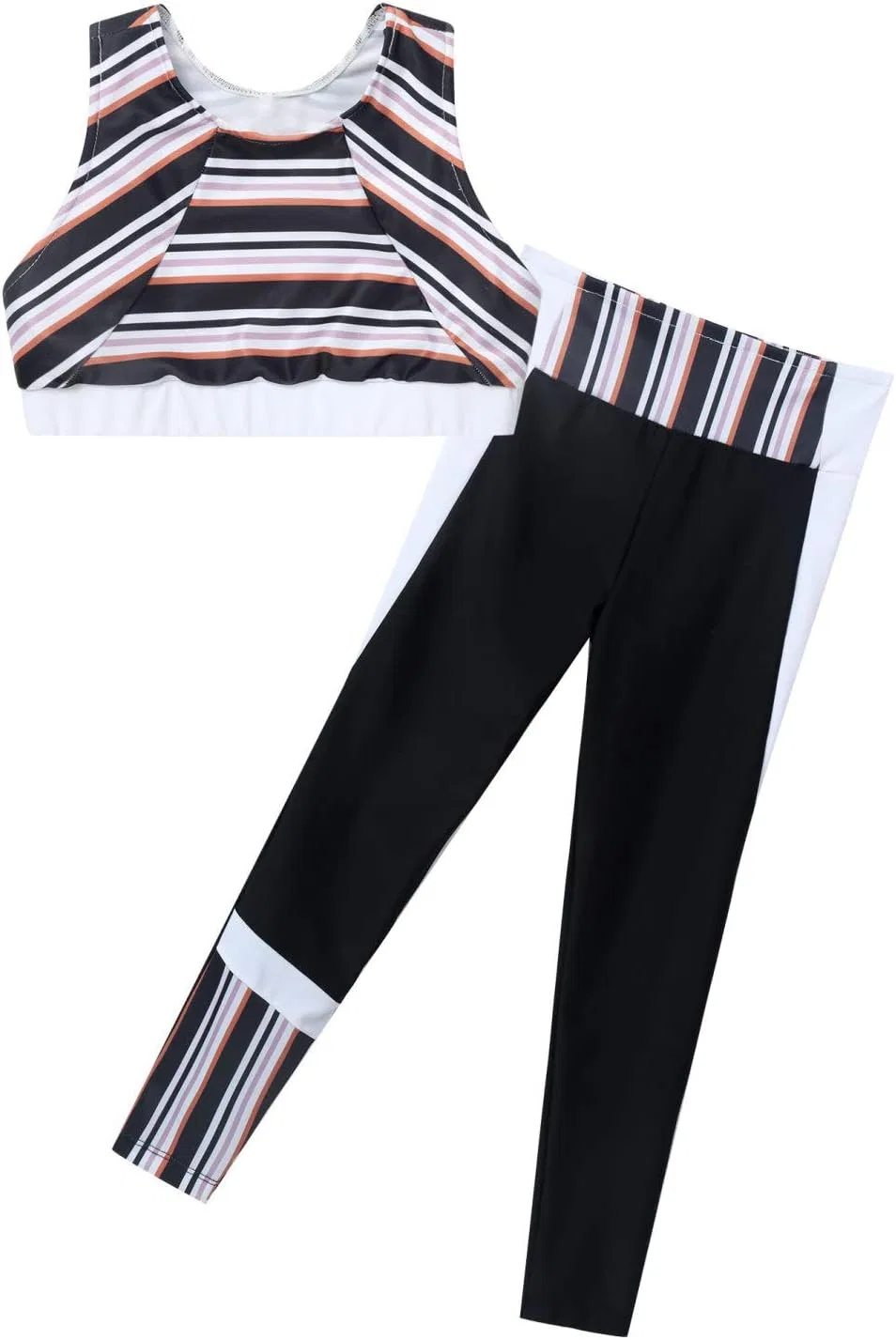 Детский спортивный комплект Mufeng, полный леггинс и топ, Stripes Black — фото 3
