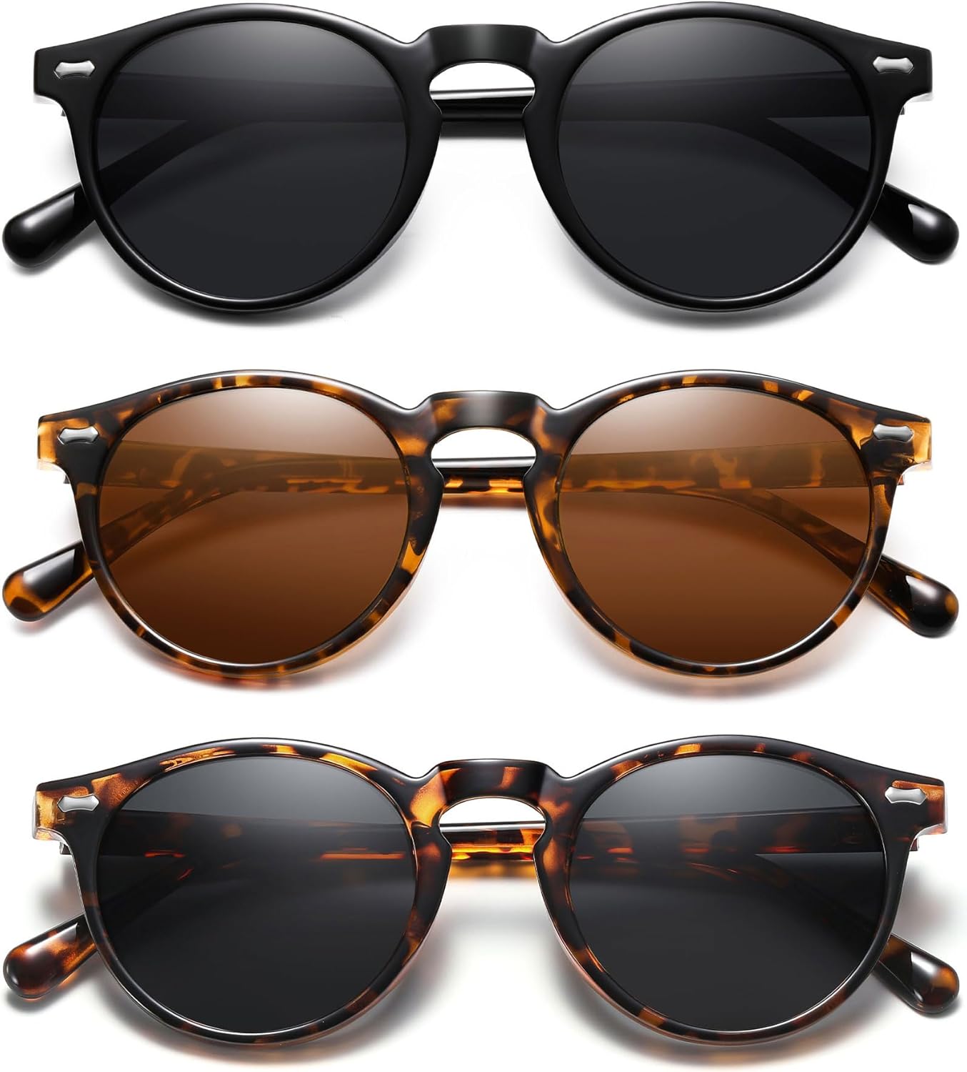 

Ретро маленькие круглые поляризованные солнцезащитные очки для женщин в винтажном стиле, защита от УФ-излучения YMRFW, 3pack（black/Gray+tortoise Frame/Brown Lens+tortoise Frame/Gray Lens)