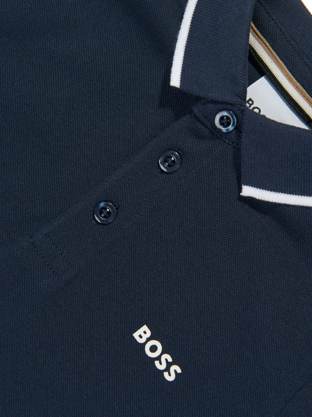 Хлопковая рубашка-поло с логотипом Boss Kidswear, синий — фото 4