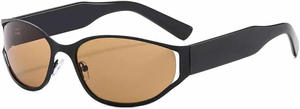 

Панк-тренд, крутые овальные солнцезащитные очки из полого металла для женщин, хип-хоп, люксовые, для мужчин, для активного отдыха, походов, с защитой от УФ-излучения UV400 TVTBBVV, Black Tea