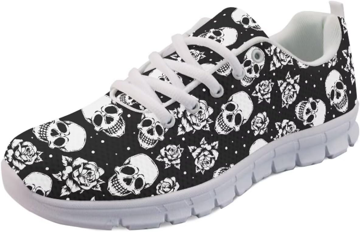 

Кроссовки Forchrinse для женщин и мужчин, повседневные обувь на шнуровке, дышащие легкие теннисные кроссовки для тренировок и ходьбы, Skull Flower Print