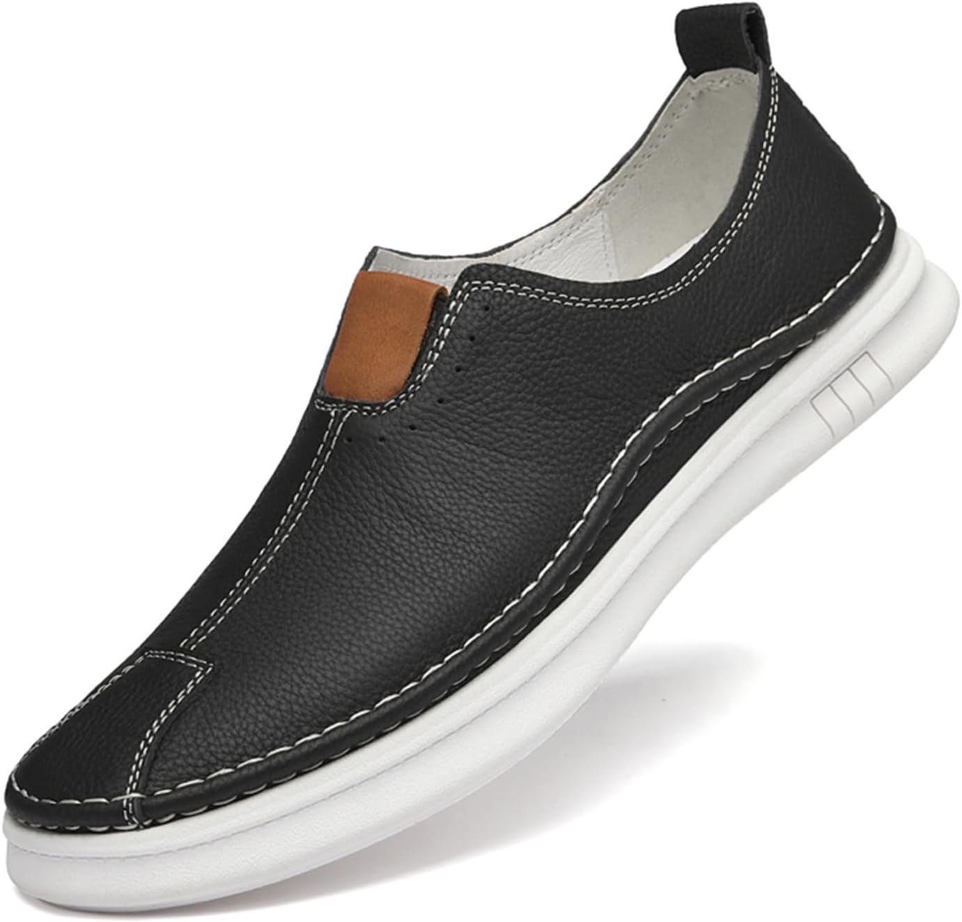 

Мужские повседневные туфли из натуральной кожи, дышащие, сникерсы, лоферы без шнурков Abborora, черный