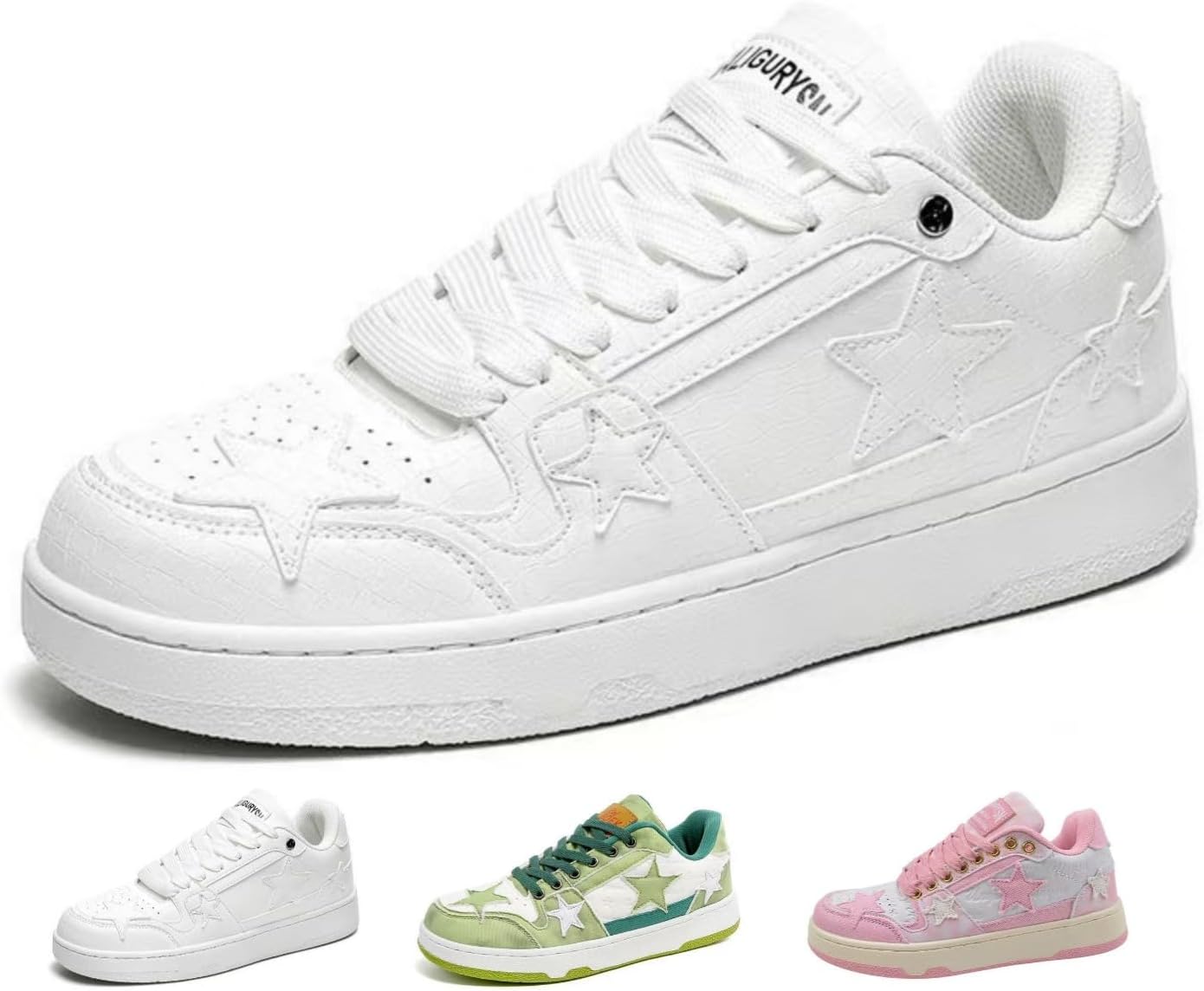 

Женские и мужские кроссовки MACEFIL в стиле Y2K с звездным принтом, массивной подошвой, ретро, модные, стильные, повседневные с шнуровкой, обувь для улицы, белый