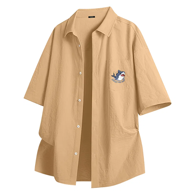 Детская рубашка с воротником-стойкой MINISO, Khaki (Happy Shark Chest Logo)