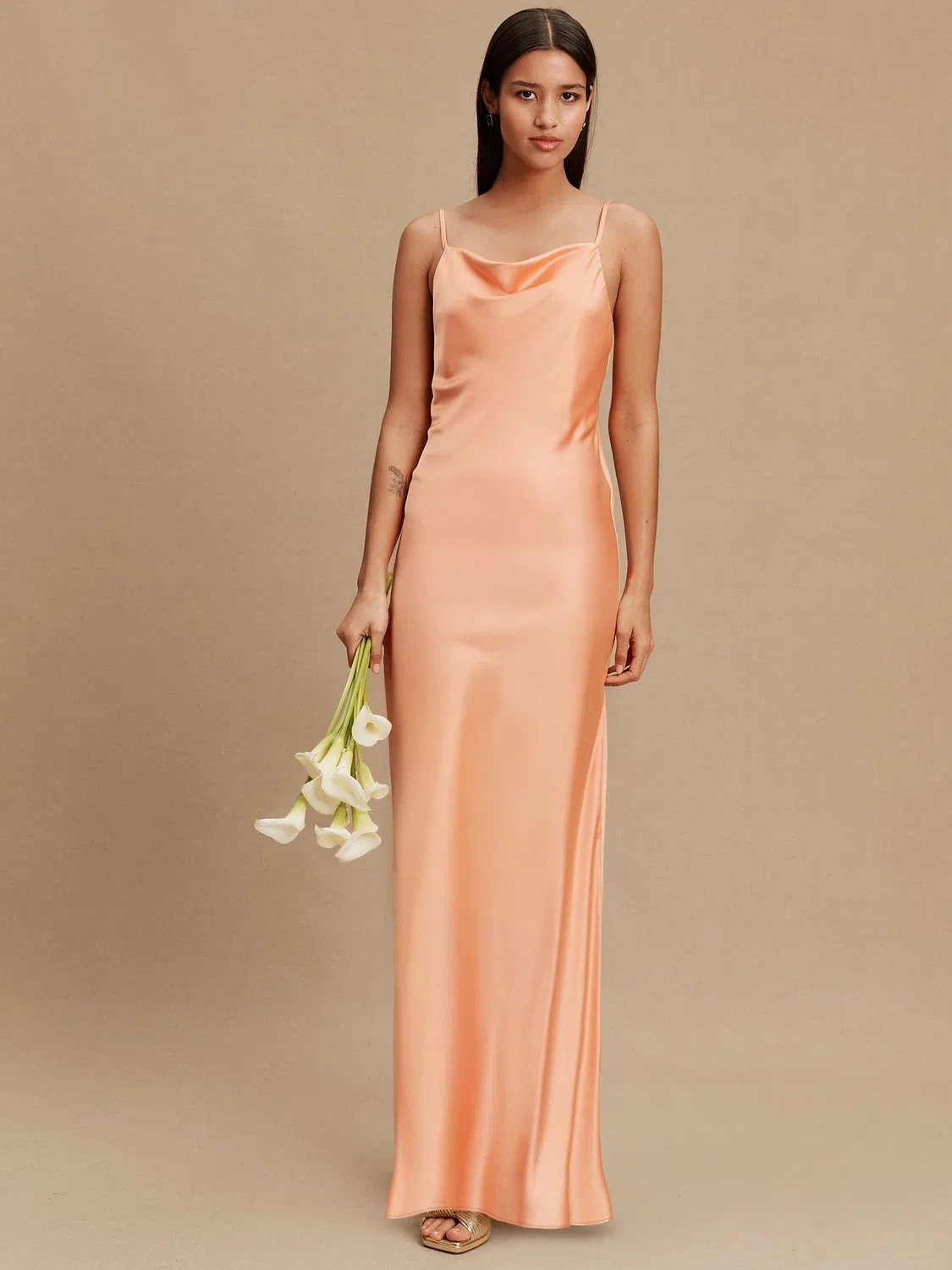 Макси-платье с запахом, атласное, Wedding Guest Next, абрикосовый — фото 2