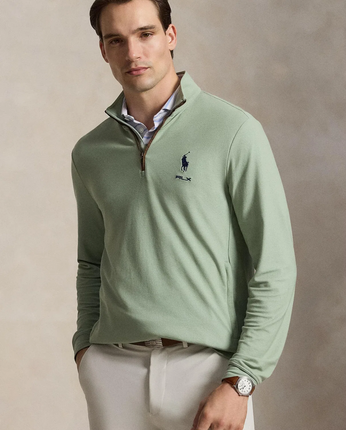 Мужский джемпер на молнии, Media Logotipo, Ralph Lauren, Verde anticuario