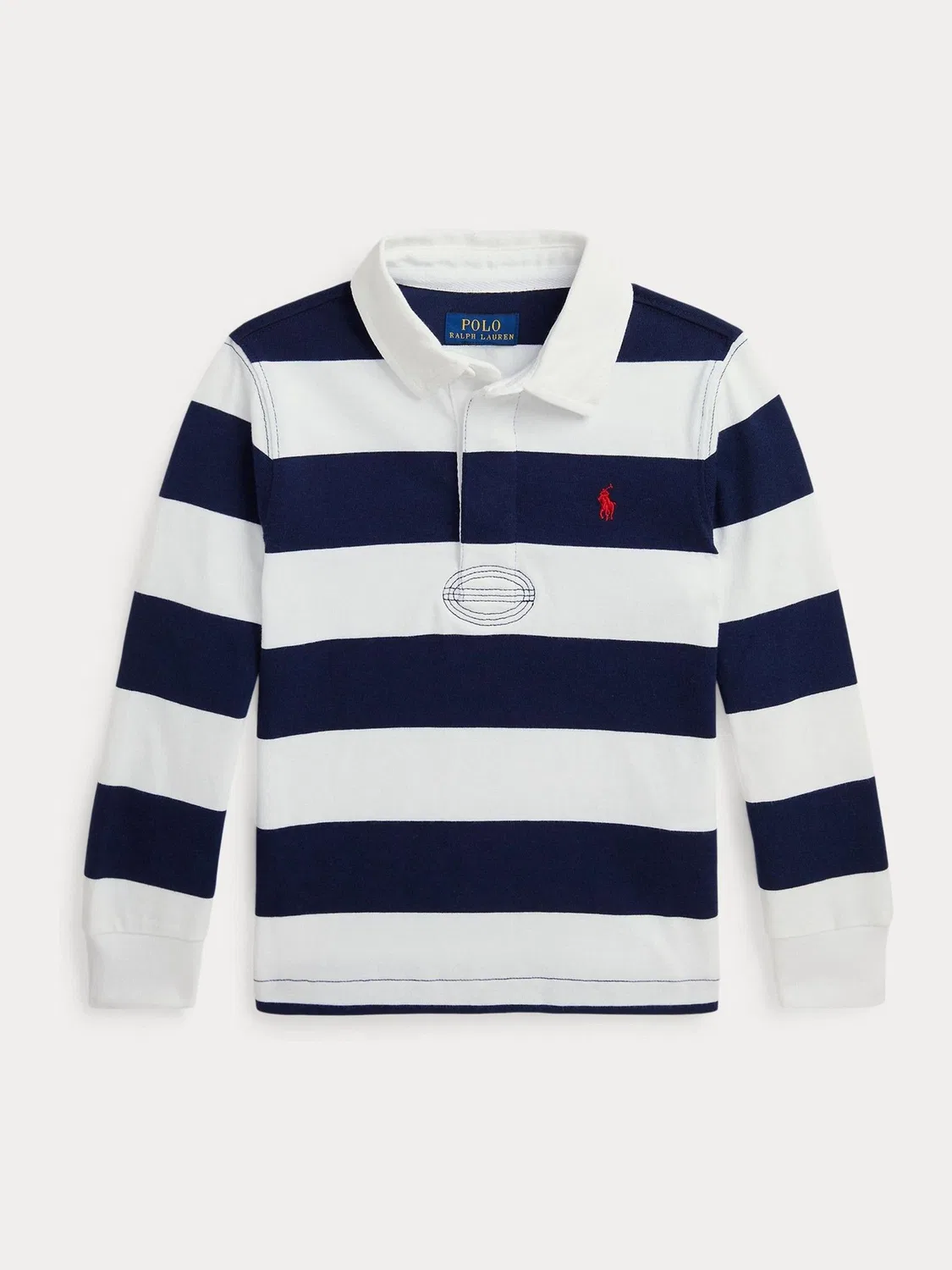 Рубашка регби, хлопок Polo Ralph Lauren, бело-синяя — фото 4