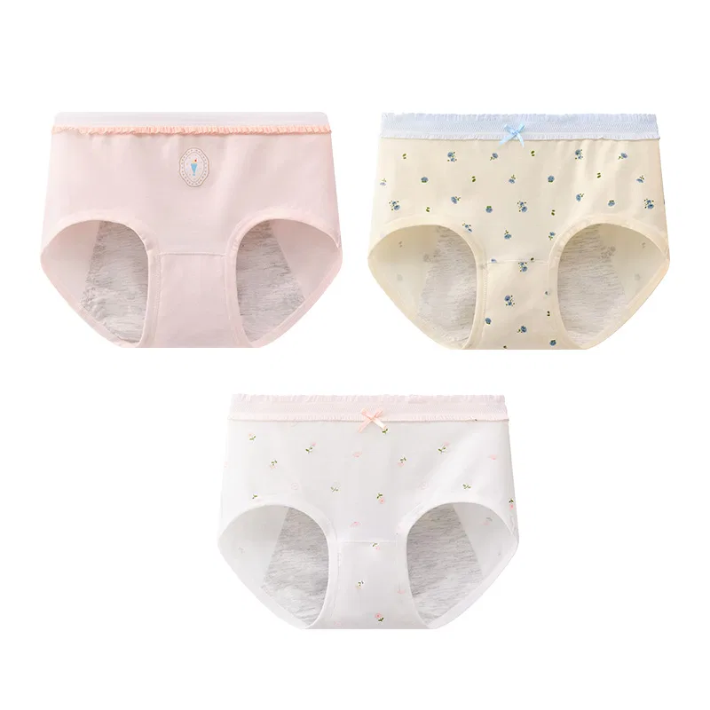 Детские трусы для девочек хлопковые комплект 3 шт Red bean, Pink Apricot White