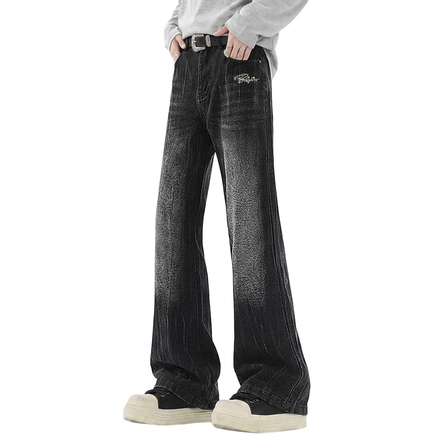Детские джинсы-клеш с принтом MINISO, American Bootcut Black Gray