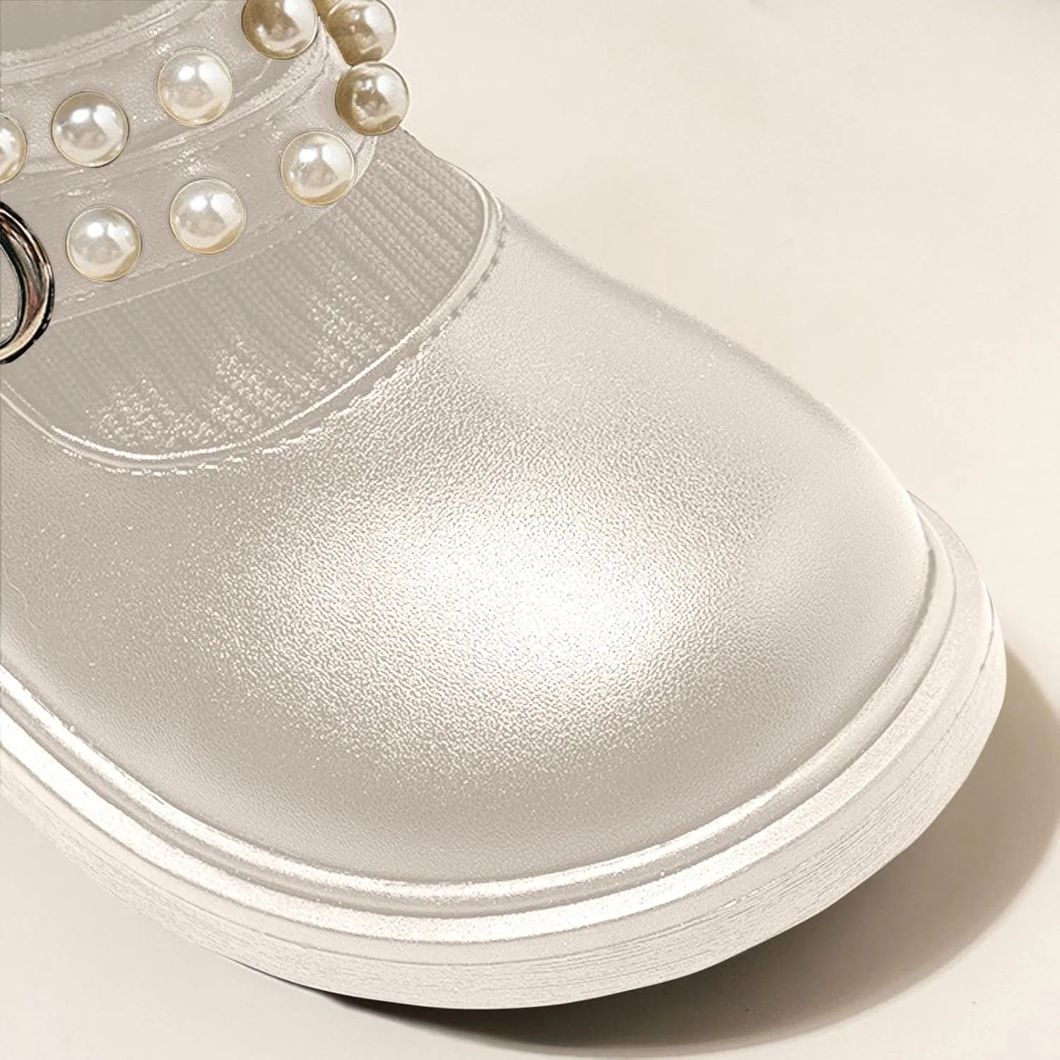 Детские сапоги для девочек с жемчугом Girls Ankle Sock Boots with Pearls Zzalalana, Beige — фото 4
