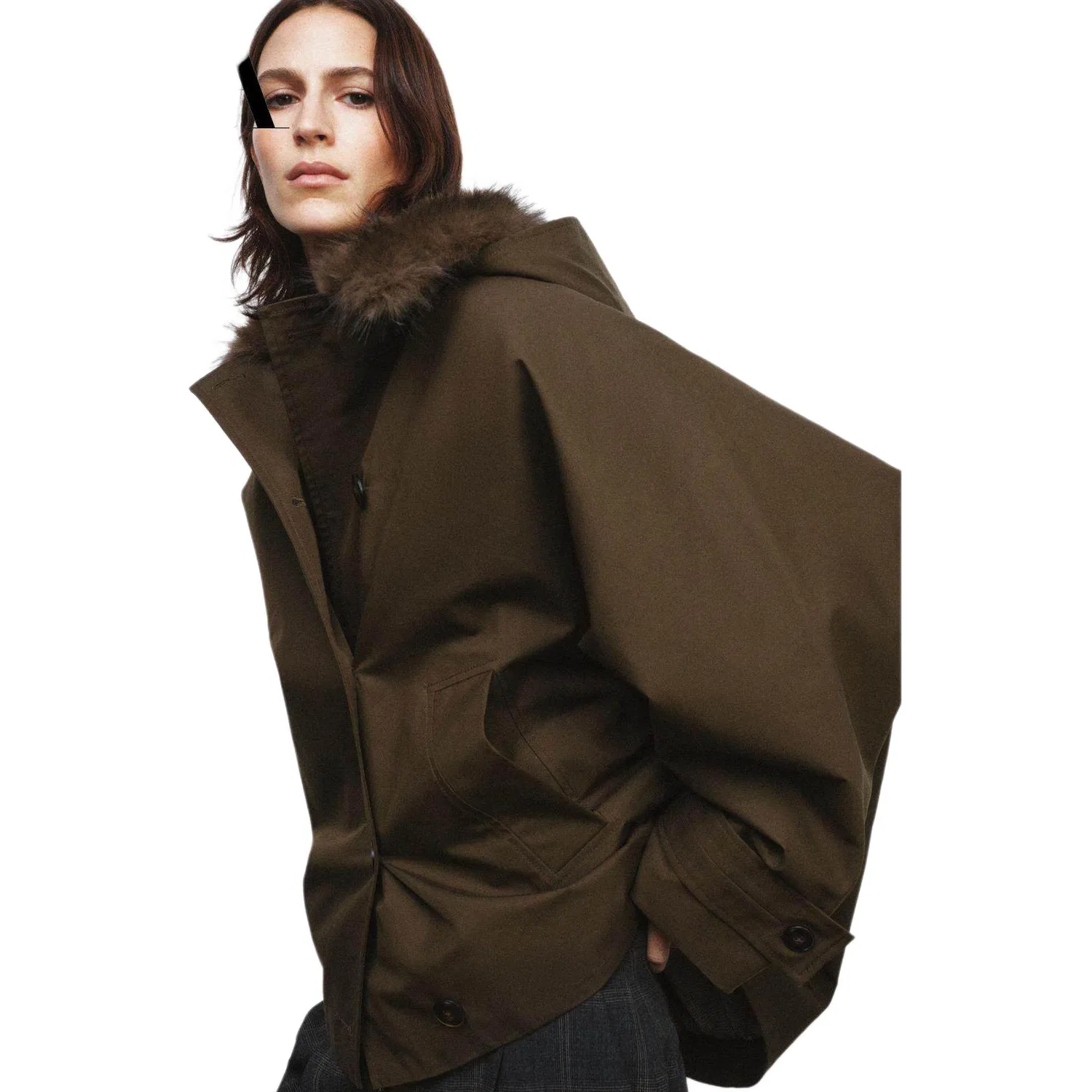 Женский тренчкот с капюшоном Moderate, ZARA, Dark Khaki — фото 4