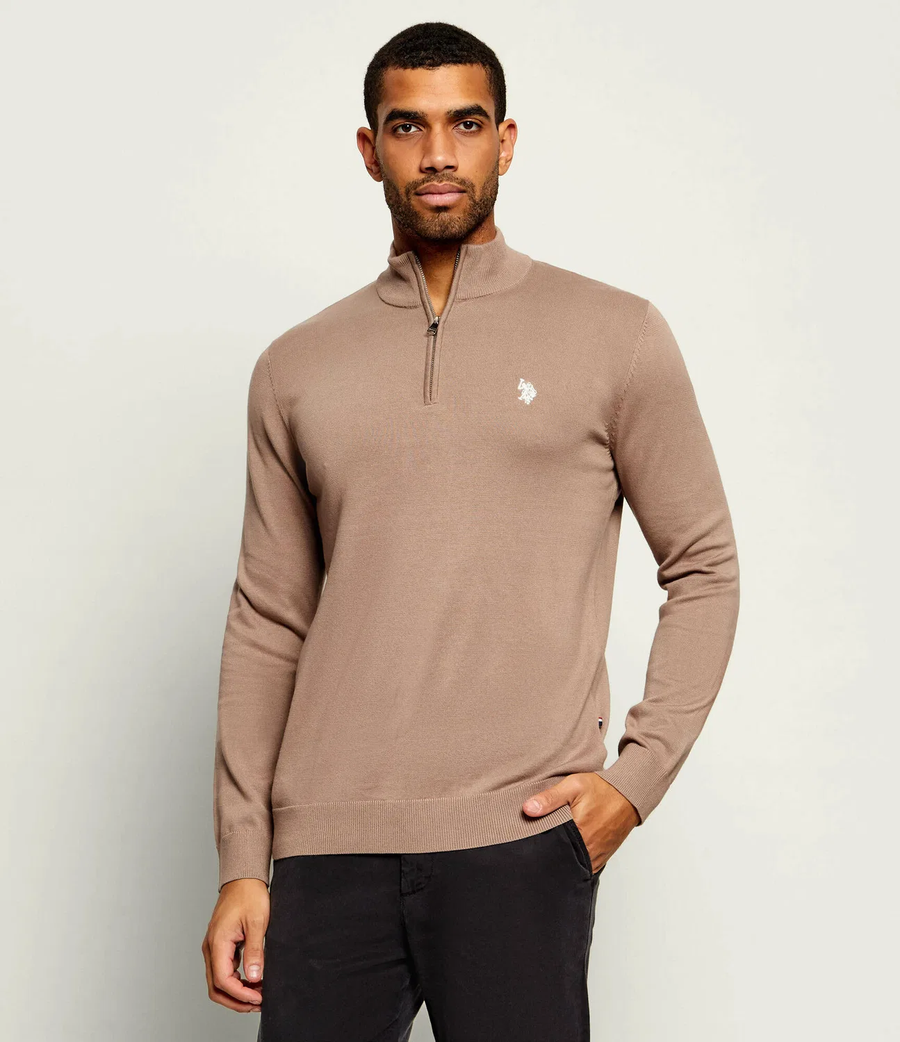 Свитер с молнией U.S. Polo Assn., бежевый