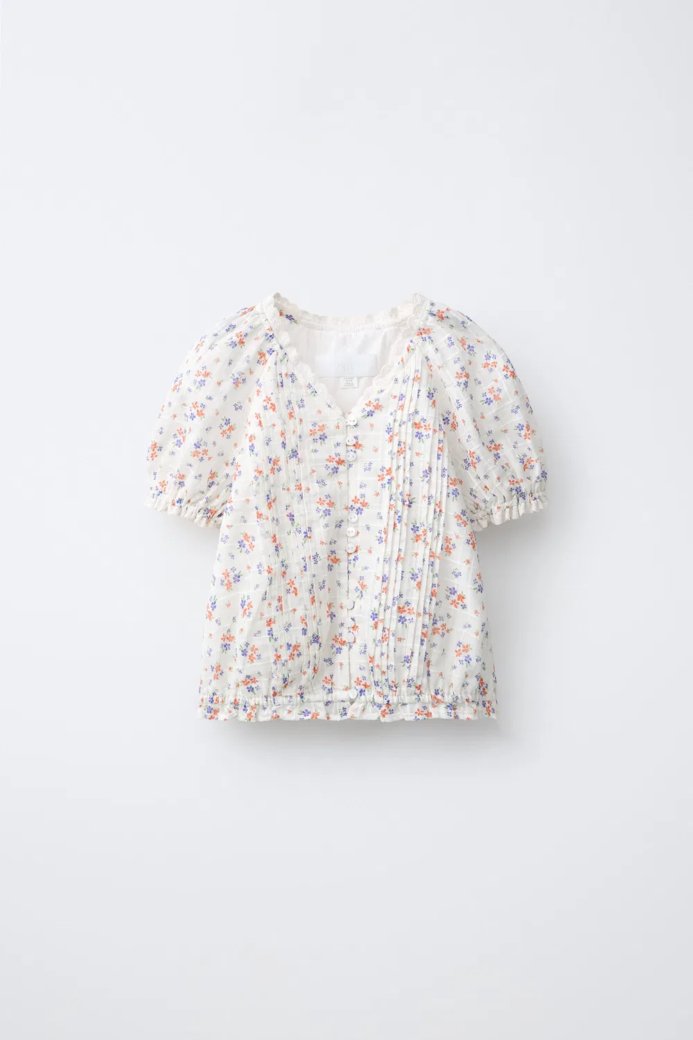 Блузка с цветочным узором и кружевной отделкой ZARA, Ecru/Red