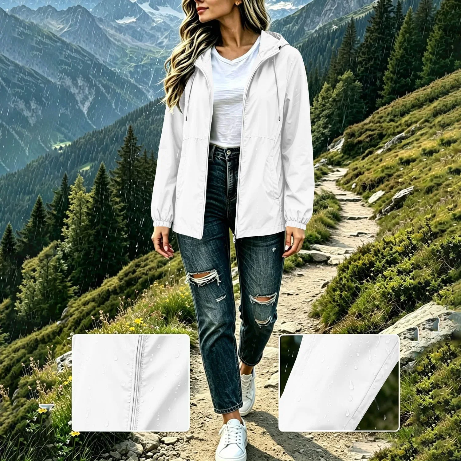 Женское короткое ветрозащитное пальто Impermeabile minimalista tinta unita, Bianco — фото 2