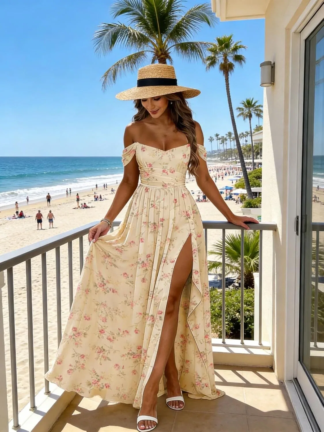 Женское вечернее платье с открытыми плечами и разрезом Chiffon, Silver — фото 4