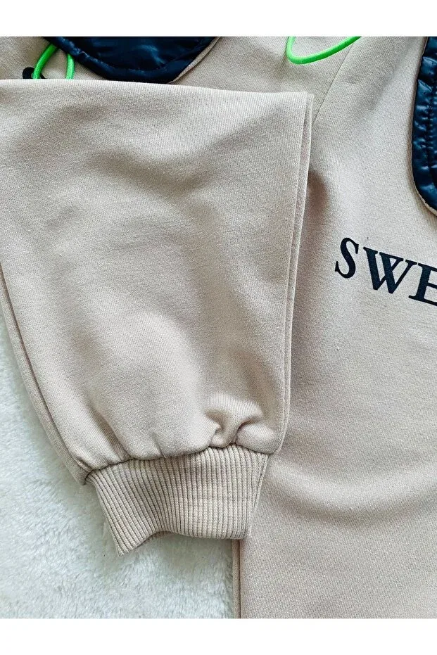 Детские спортивные штаны для девочек с принтом Parachute pocket detailed unisex baby and child single sweatpants Bediş Baby Clothes, Stone — фото 4