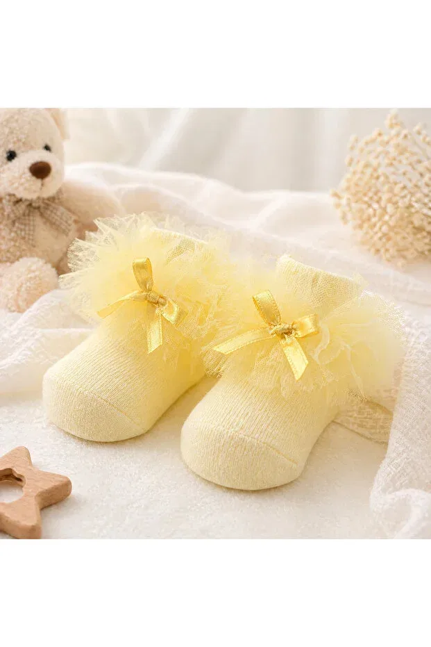 Детские носки для девочек с рюшами Minimissbaby, Yellow — фото 3